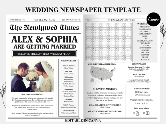 Editable Newspaper Wedding Program