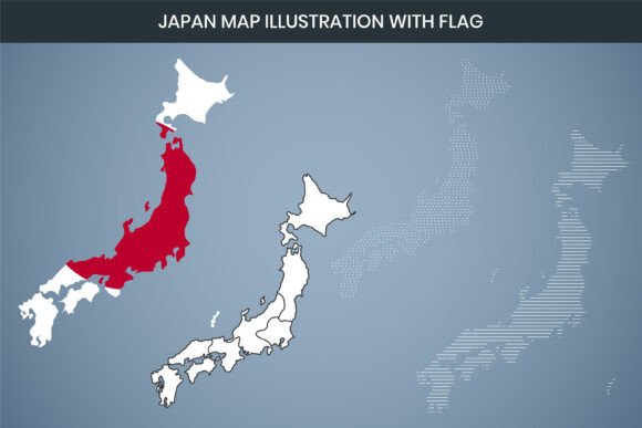 Japan Map Illustration with Flag