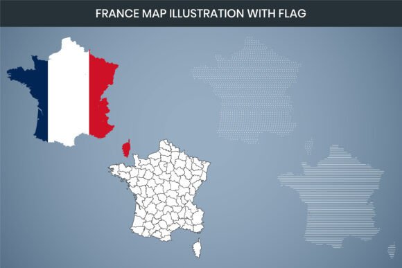 The Designer's Gateway to French Cartography: Unpacking the France Map Illustration with Flag