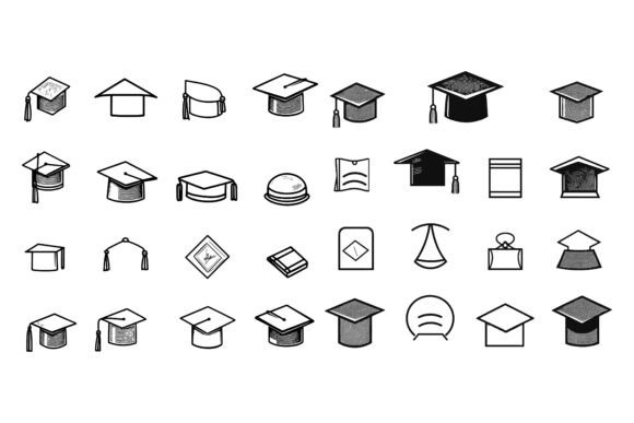Vector Black Academic Cap Icon Set: A Versatile Design Resource